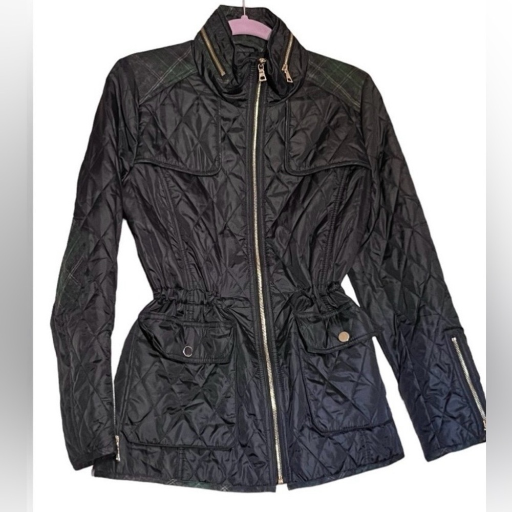 Sam Edelman Black Quilted Utility Jacket with Zip Front